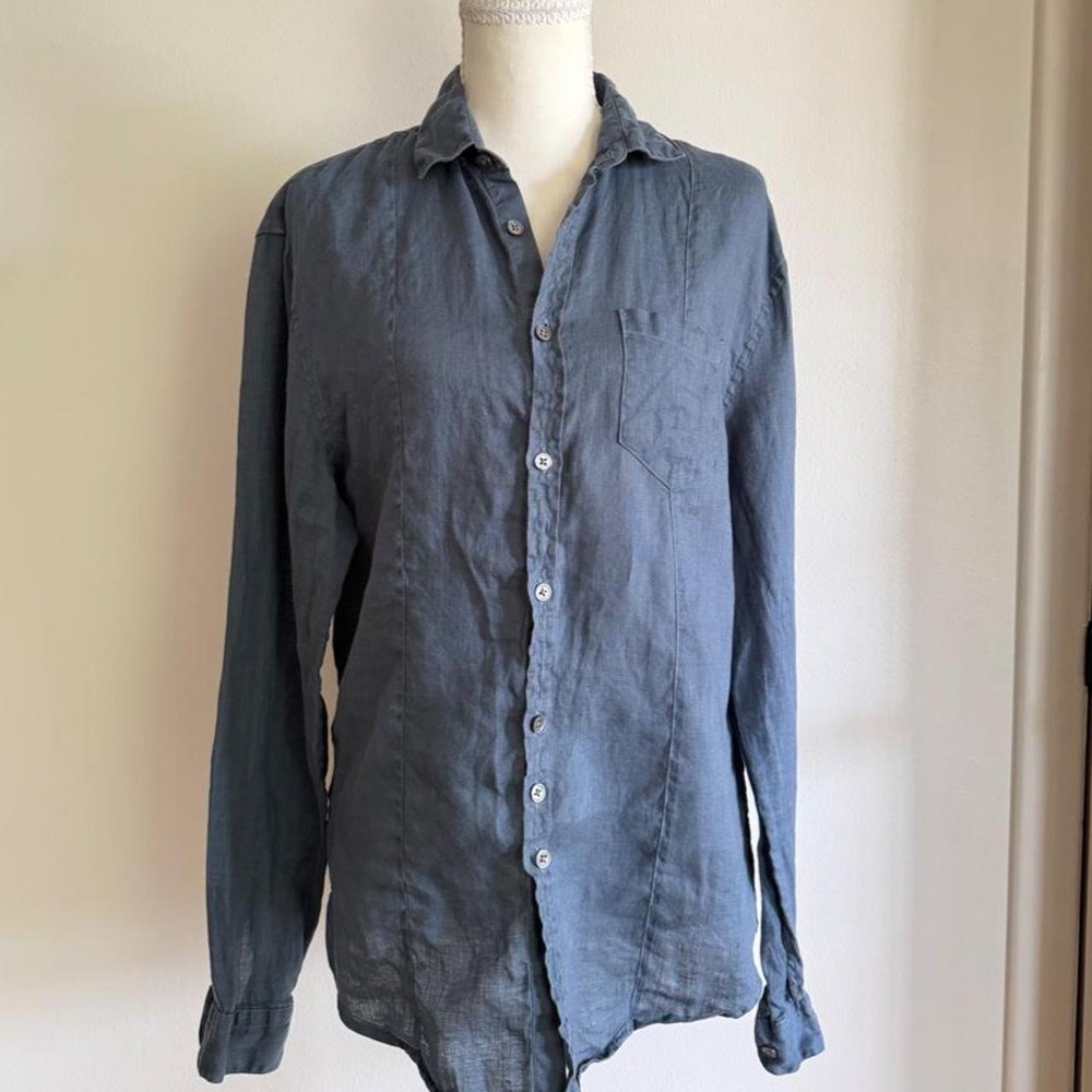 John Varvatos womens blue linen shirt
